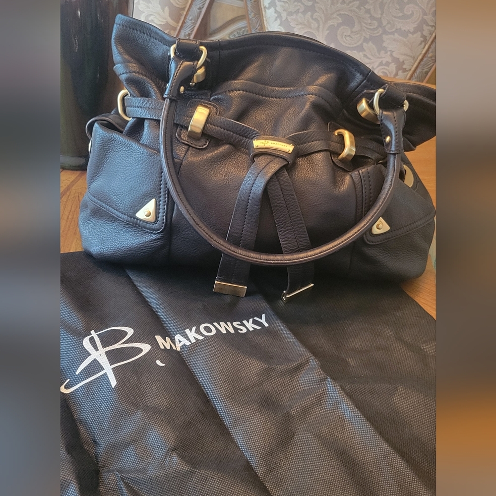 B Makowsky Black Leather Shoulder Bag